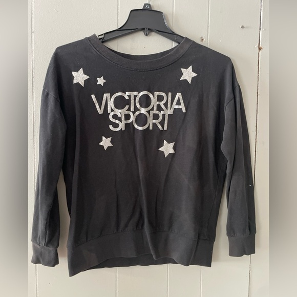 Victoria Sport Womens Size S Black Relaxed Fit Crew Sweatshirt Sparkle Graphic - Picture 1 of 2